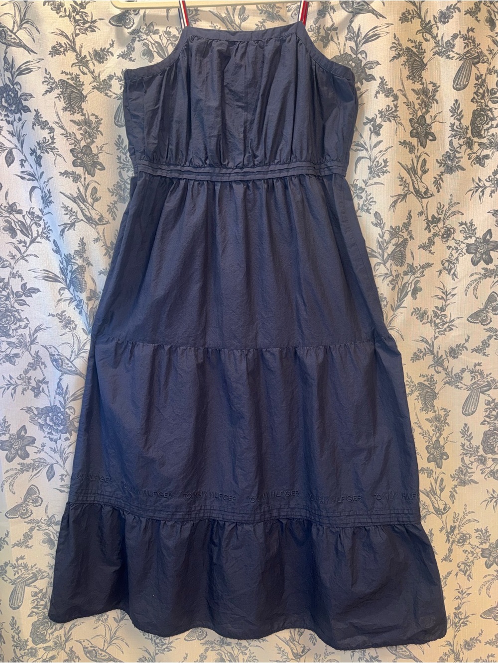 Tommy Hilfiger Navy Blue Smocked Tier Midi Dress